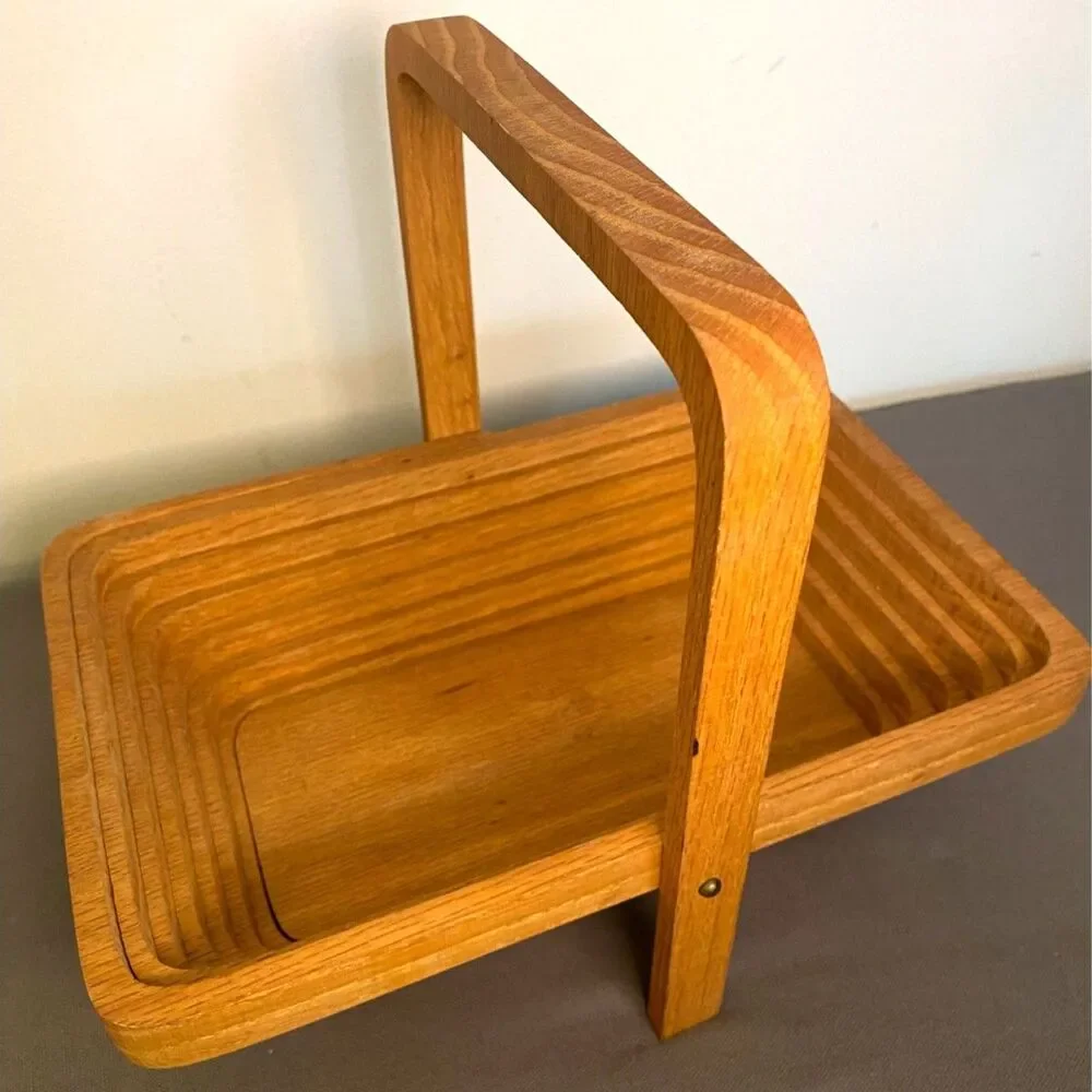 Vintage John Keim Amish Wood Collapsible Basket Rectangular Fruit Bowl Trivet